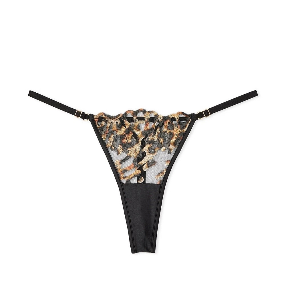 Leopard Animal Embroidery Adjustable Thong Panty S M